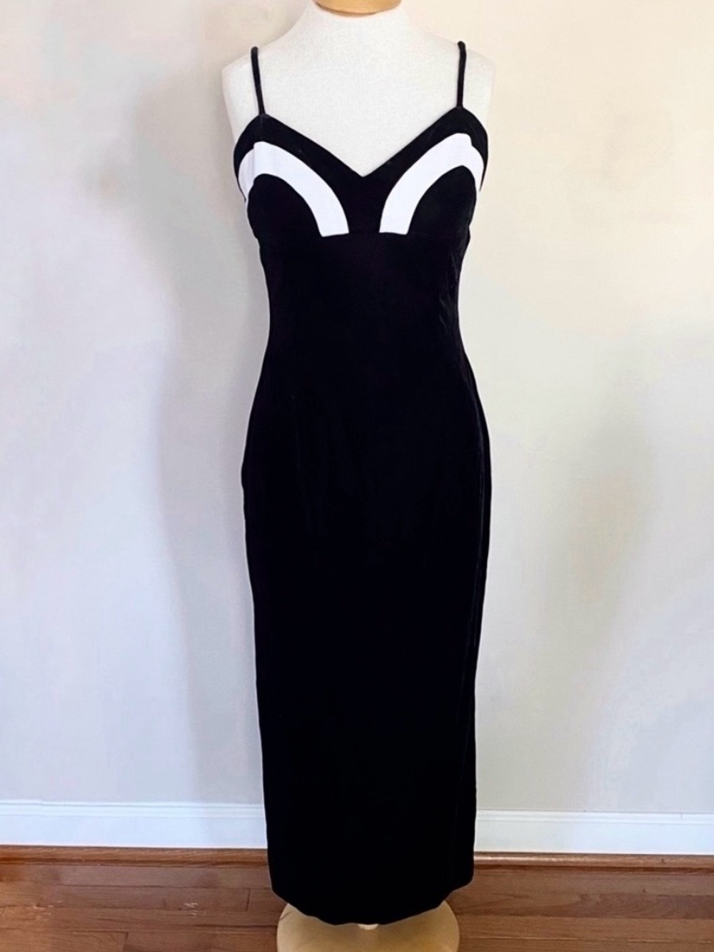 Jessica McClintock Gunne Sax Black Velvet Slip Dress Maxi 90s Formal 11/12